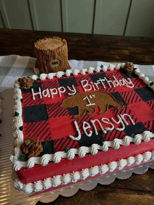 Lumberjack first birthday sheet cake